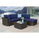 Sonkuki 4-Pieces Rattan Wicker Outdoor Sofa Set Patio Conversation Furniture with Navy Blue Cushions and Coffee Table