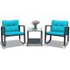FORCLOVER 3-Piece Wicker Patio Conversation Set with Rocking Chair and Turquoise Cushions