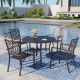 PHI VILLA Black 5-Piece Metal with Round Table Patio Dining Set and Fashion Stackable Chair