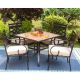 PHI VILLA 5-Piece Metal Patio Outdoor Dining Set with Square Wood-Look Tabletop and Stationary Chair with Beige Cushions