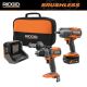 RIDGID 18V Brushless Cordless 2-Tool Combo Kit with High-Torque Impact Wrench, Hammer Drill/Driver, 4.0 Ah Battery, and Charger