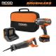 RIDGID 18V Brushless Cordless 2-Tool Combo Kit with High-Torque Impact Wrench, Reciprocating Saw, 4.0 Ah Battery, and Charger