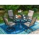 PHI VILLA Black 5-Piece Metal Outdoor Patio Dining Set with Slat Square Table and Padded Textilene Swivel Chairs