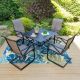 PHI VILLA Black 5-Piece Metal Patio Outdoor Dining Set with Slat Square Table and Textilene C-Spring Chairs