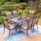 PHI VILLA Black 7-Piece Metal Slat Rectangle Table Outdoor Patio Dining Set with Padded Textilene Chairs