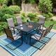 PHI VILLA Black 7-Piece Metal Patio Outdoor Dining Set with Slat Rectangle Table and Textilene C-Spring Chairs