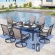 PHI VILLA Black 7-Piece Metal Rectangle Patio Outdoor Dining Set with Slat Table and Textile Swivel Chairs