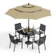 PHI VILLA 6-Piece Metal Patio Outdoor Dining Sets with Beige Umbrella