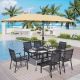 PHI VILLA 8-Piece Metal Patio Outdoor Dining Set with Beige Umbrella