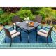 PHI VILLA Black 5-Piece Metal Slat Square Table Patio Outdoor Dining Set with Rattan Chairs with Beige Cushion
