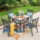 PHI VILLA Black 5-Piece Metal Square Outdoor Patio Dining Set with Fashion Stackable Chairs