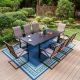 PHI VILLA Black 9-Piece Metal Patio Outdoor Dining Set with Extendable Table and Textilene C-Spring Chairs