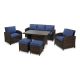 EDYO LIVING 6-Piece Wicker Patio Conversation Set with Blue Cushions