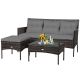 Alpulon Brown 3-Piece Wicker Outdoor Patio Sectional Sofa Seating Set with Gray Cushions