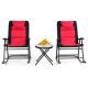 Alpulon 3-Piece Outdoor Folding Rocking Chair Conversation Set with Red and Grey Cushion