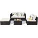 Alpulon Brown 5-Piece Wicker Outdoor Patio Conversation Seating Set with White Cushions and Coffee Table