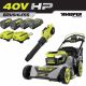 RYOBI 40V HP Brushless Whisper Series 21 in. Walk Behind Self-Propelled All Wheel Drive Mower, Blower, (4) Batteries, Chargers