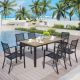 PHI VILLA 7-Piece Metal Outdoor Dining Set with Brown Rectangular Table-Top and Elegant Stackable Chairs