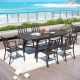 PHI VILLA 7-Piece Metal Outdoor Dining Set with Extensible Rectangular Slat Table and Modern Stackable Chairs