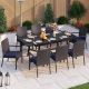 PHI VILLA Black 9-Piece Metal Patio Outdoor Dining Set with Slat Extendable Table and Rattan Chair with Blue Cushion