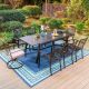 PHI VILLA Black 9-Piece Metal Patio Outdoor Dining Set with Slat Extendable Table and Fashion Chairs with Beige Cushion