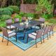 PHI VILLA Black 9-Piece Metal Patio Outdoor Dining Set with Slat Extendable Table and Rattan Chairs with Beige Cushion