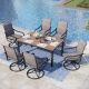 PHI VILLA Black 7-Piece Metal Outdoor Patio Dining Set with Straight-Leg Rectangle Table and Padded Textilene Swivel Chairs