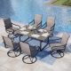 PHI VILLA Black 7-Piece Metal Outdoor Patio Dining Set with U Shaped Rectangle Table and Padded Textilene Swivel Chairs