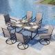 PHI VILLA Black 7-Piece Metal Patio Outdoor Dining Set with U Shaped Rectangle Table and Textilene Swivel Chairs