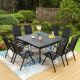 PHI VILLA 9-Piece Metal Outdoor Dining Set with Square Table and Black Folding Chairs
