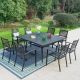 PHI VILLA 9-Piece Metal Outdoor Dining Set with Square Table and Black Elegant Stackable Chairs