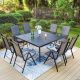 PHI VILLA 9-Piece Metal Outdoor Dining Set with Square Table and Gray Folding Chairs