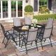 PHI VILLA 7-Piece Metal Outdoor Dining Set with Slat Table-Top and Gray Folding Chairs