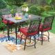 PHI VILLA 5-Piece Metal Outdoor Patio Bar Height Dining Set with Rectangle Table and Swivel Bistro Chairs with Red Cushions