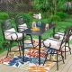 PHI VILLA 5-Piece Metal Outdoor Patio Bar Height Dining Set with Rectangle Table with Beige Cushions
