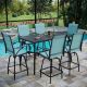 PHI VILLA 7-Piece Metal Outdoor Patio Bar Height Dining Set with Rectangle Slat Tabletop and Swivel Bar Stools