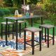PHI VILLA 5-Piece Metal Outdoor Patio Bar Height Dining Set with Rectangle Table and Rattan Wicker Outdoor Bar Stool