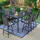 PHI VILLA 7-Piece Metal Outdoor Patio Bar Height Dining Set with Rectangle Slat Tabletop