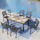 PHI VILLA 7-Piece Metal Outdoor Patio Dining Set with Brown Rectangular Slat Table-Top and Elegant Stackable Chairs