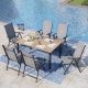 PHI VILLA 7-Piece Metal Outdoor Patio Dining Set with Brown Rectangular Slat Table-Top and Gray Folding Chairs