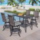 PHI VILLA 5-Piece Metal Bar Height Outdoor Bistro Set with Black Rectangle Metal Table and Rattan Bistro Chairs with Gray Cushion
