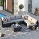 HOOOWOOO Messi Gray 7-Piece Wicker Outdoor Patio Conversation Sectional Sofa Set with Beige Cushions