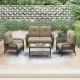 CORVUS Modesto High-Density Polyethylene (HDPE) 4-Piece Wicker Patio Conversation Set with Brown Cushions