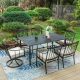 PHI VILLA Black 7-Piece Metal Patio Outdoor Dining Set with Slat Table-top and Swivel Chairs with Beige Cushion