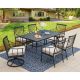 PHI VILLA Black 7-Piece Metal Patio Outdoor Dining Set with Rectangle Table and Swivel Chairs with Beige Cushion