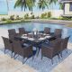 PHI VILLA Black 9-Piece Metal Patio Outdoor Dining Set with Slat Square Table and Rattan Chairs with Blue Cushion
