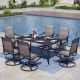 PHI VILLA Black 7-Piece Metal Outdoor Patio Dining Set with Rectangle Table and Padded Textilene Swivel Chairs