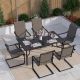 PHI VILLA Black 7-Piece Metal Outdoor Patio Dining Set with Rectangle Table and C-Spring Textilene Chairs