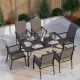 PHI VILLA Black 7-Piece Metal Rectangle Table Outdoor Patio Dining Set with Padded Textilene Chairs
