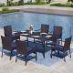PHI VILLA Black 7-Piece Metal Patio Outdoor Dining Set with Rattan Chair with Blue Cushion